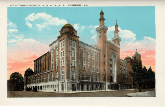 old postcard image of the Mosque Theater which is now the Altria Theater