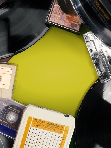Audio Media Collage Header showing records and cassette tapes