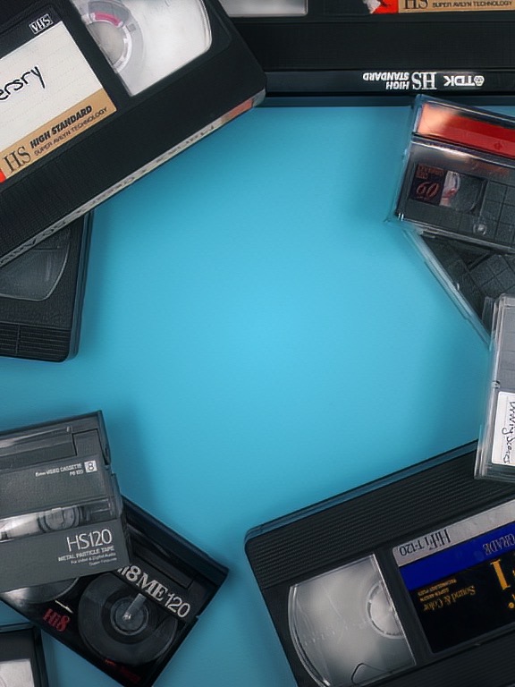 Video Tape Conversion showing transfering of VHS Video8 Hi8 MiniDV Betacam cassette tapes