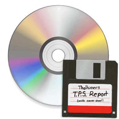 Old floppy disk, CD, and DVD for data transfer to modern storage like USB